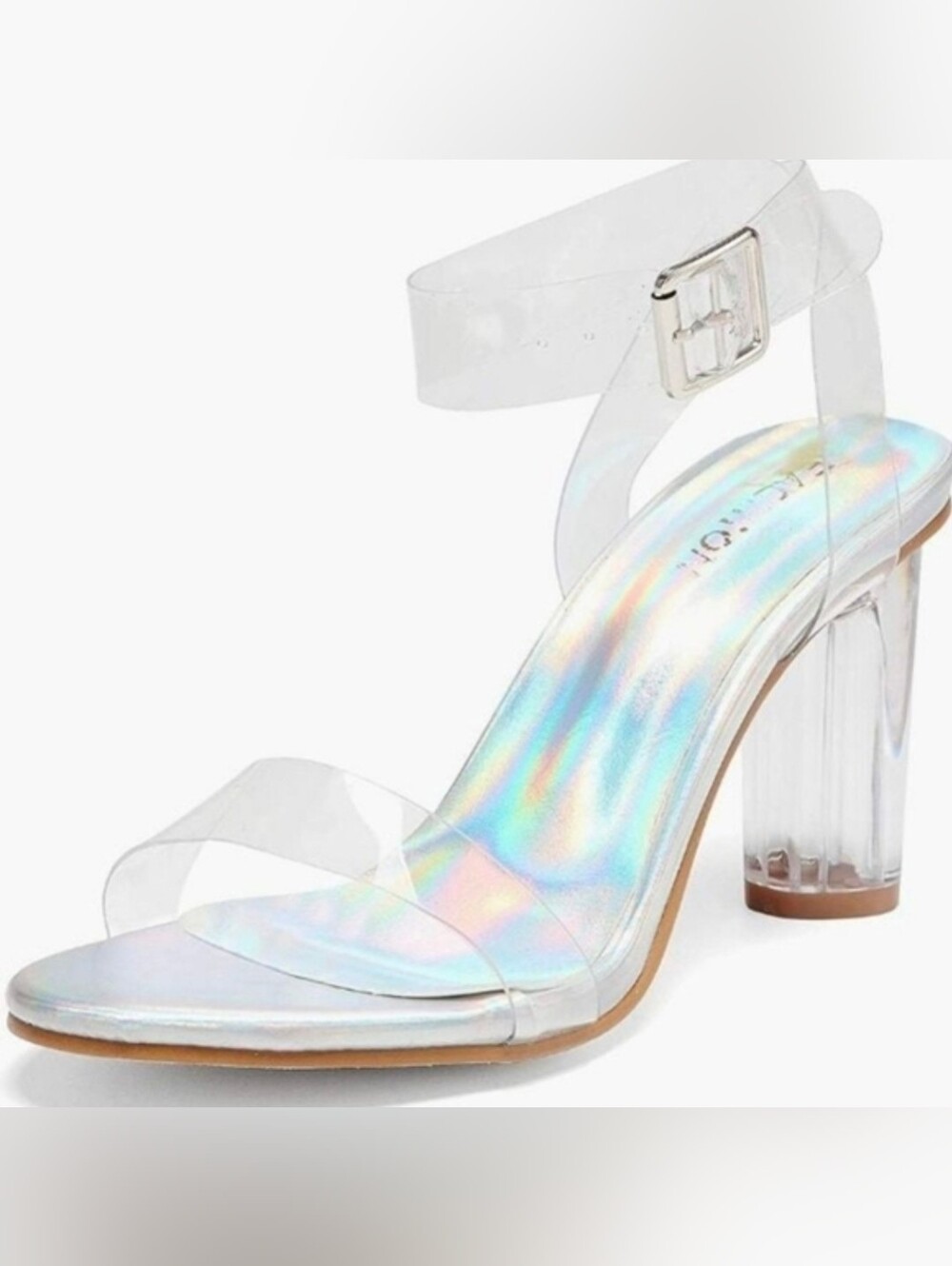 New Clear Block Sandals Chunky Heels 3.35 Inch Open Toe Adjustable Ankle Straps.
